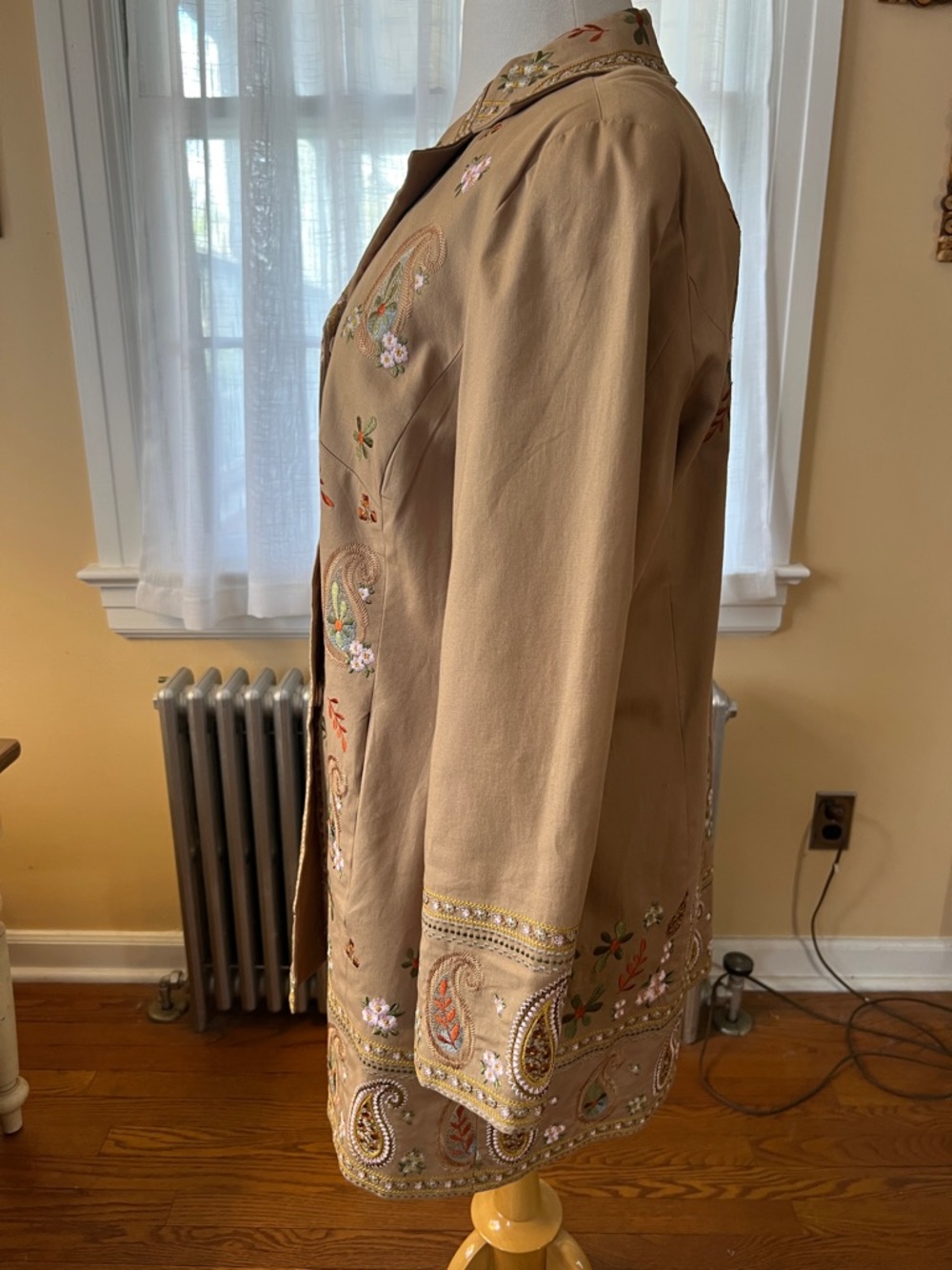 Embroidered Paisley Tan Walking Coat - Picture 3 of 7